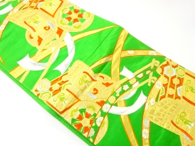 JAPANESE KIMONO / ANTIQUE GOSHO-GURUMA PATTERN WOVEN FUKURO OBI (MATER